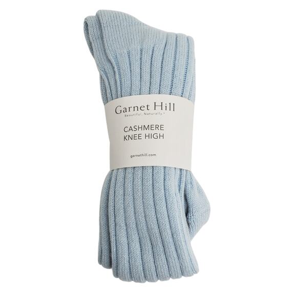 Soft Ribbed 82% Cashmere Knee High Socks Sz 9-11 Warm Garnet Hill Rainwater Blue - Picture 1 of 4